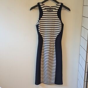Joseph Ribkoff Women's Blue White Ribbed Stretch Fitted Dress Nautical Size 4